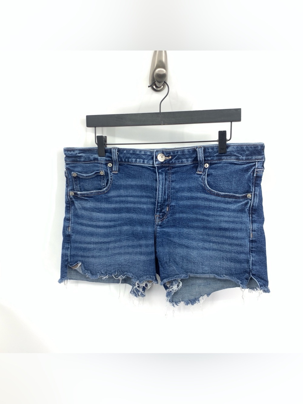 American Eagle Women Size 14 Shorts Dark Wash Midi Cutoff Denim Jean Stretch